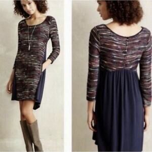 Anthropologie Maeve Rainbow Marley Sweater Dress Tweed Mixed Media Navy XS